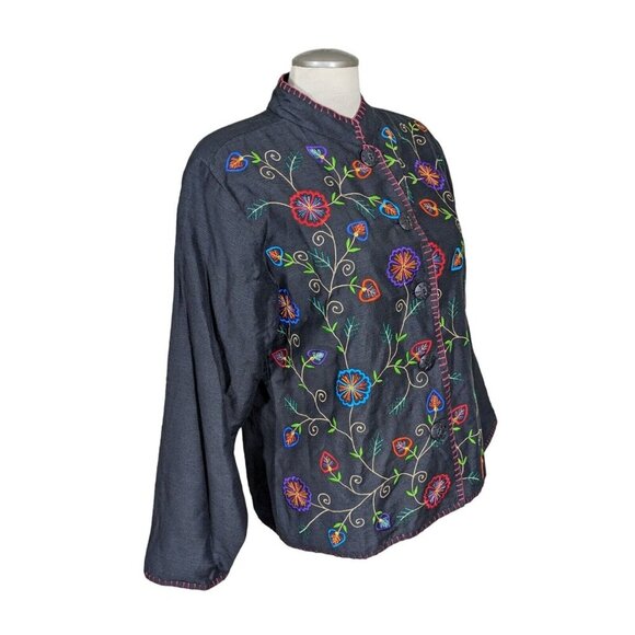 Vintage Womens Silk Blend Jacket Size Large Art to Wear Black Embroidered Floral - Picture 4 of 7